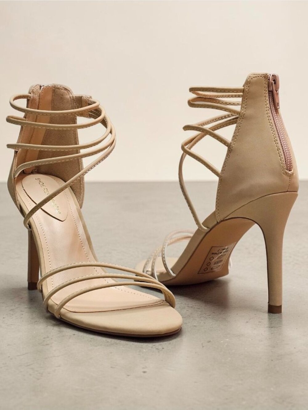 Strappy Natural Heeled Sandals With Zipper Back Closure Stiletto Heel Elegant De